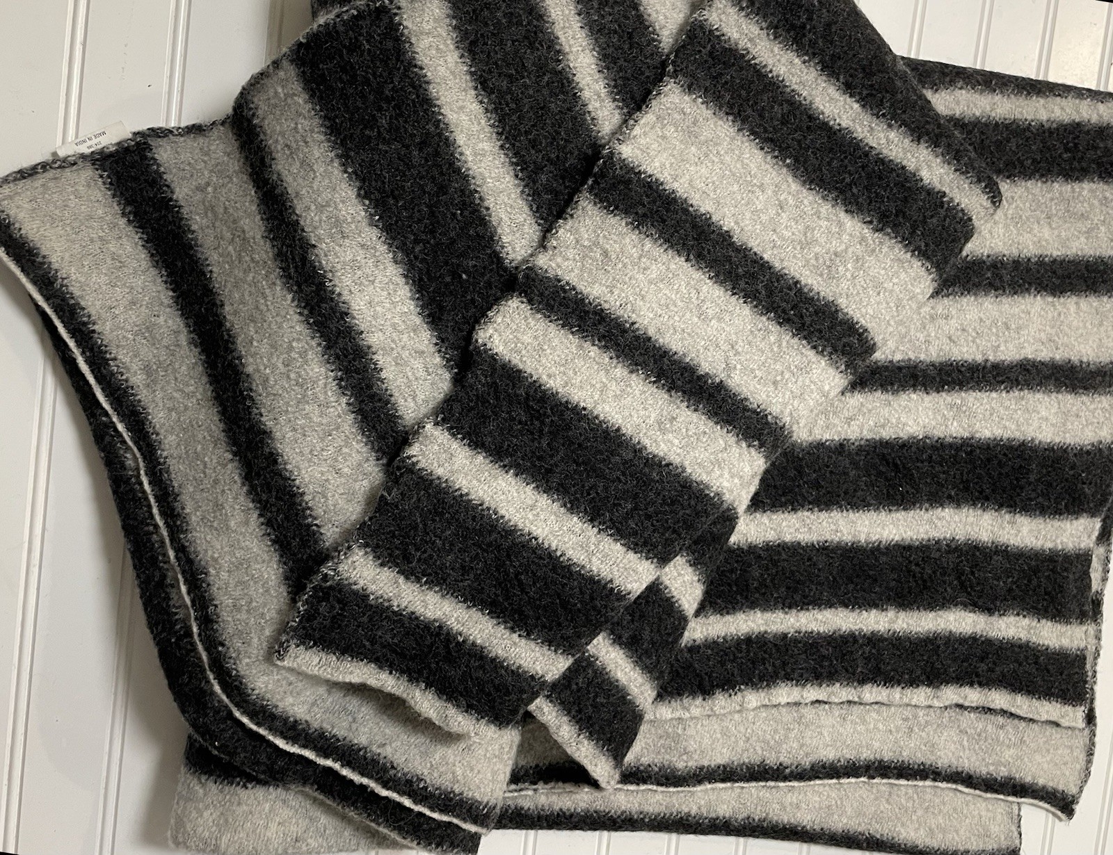 CB2 Light Black & Taupe Striped Throw Blanket 100% Wool 48" X 76" gallery