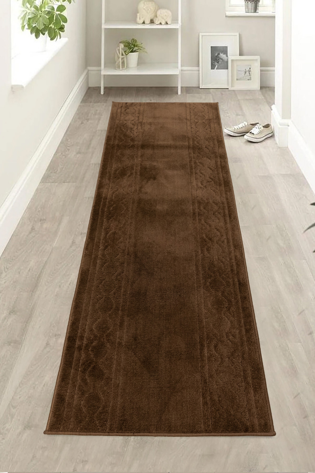 Custom Size Brown Moroccan Trellis Design Washable Runner Rugs 26"/30/36" Wide gallery