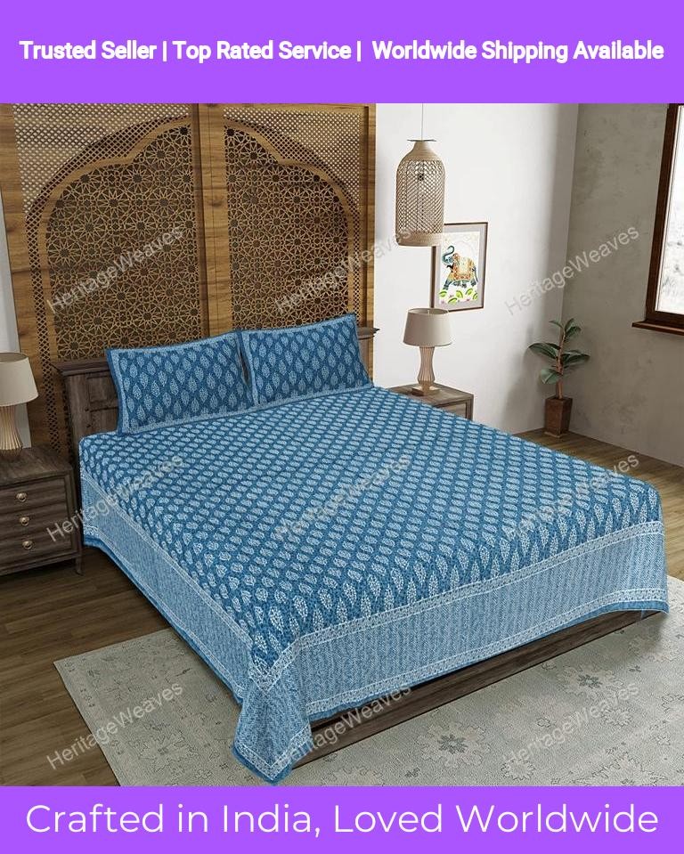 Indian Mandala Handmade Cotton Buti Diesign Bedsheet With 2 Pillow Cover gallery