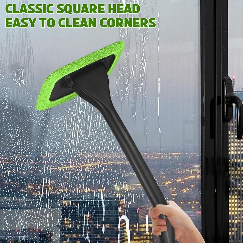 CAR WINDOW CLEANER WINDSHIELD CLEANING WAND TOOL ROTABLE HEAD W/ 5 REUSABLE PADS gallery