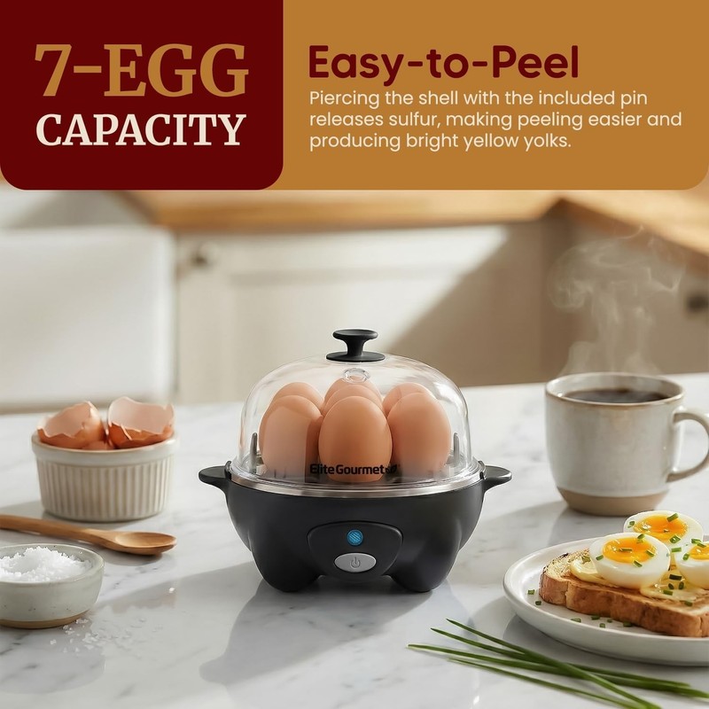 Compact Electric Egg Cooker - Boil 7 Eggs, Easy-Peel, Auto Shut-Off with Recipes gallery