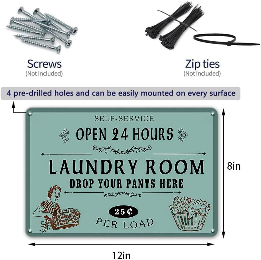Laundry Sign Wall Decor - Self Service Open 24 Hours Laundry Room Drop Your Pant gallery