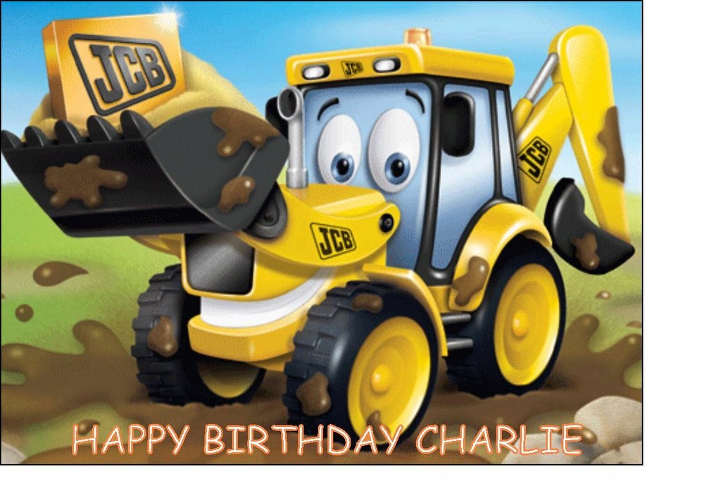 A4 JCB Diggers. white icing cake topper,personalised with any message,