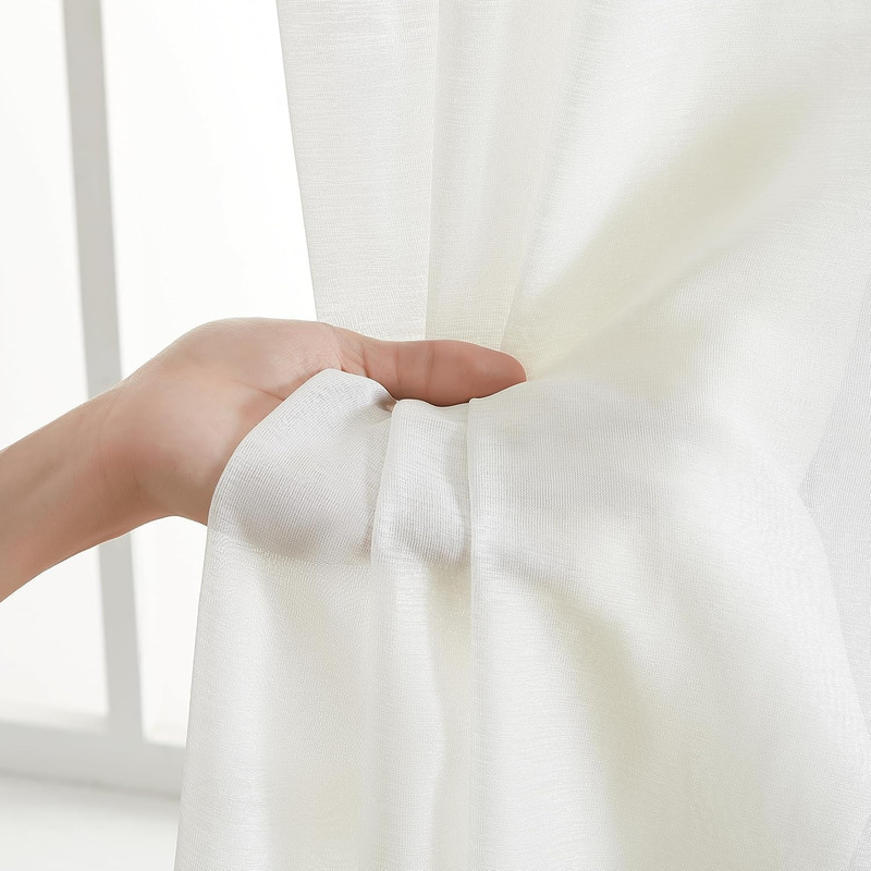 2 Panel Semi Sheer Voile Window Curtains Ivory 54x84 Grommet Top gallery