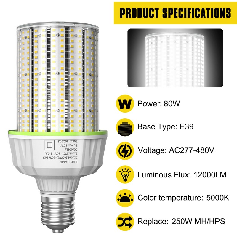 5X 100W LED Corn Light Warehouse Bulb,E39 Mogul Base 5000K Daylight,AC 277V-480V gallery