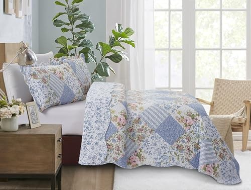 Patchwork, 3-Piece Quilt Set with 2 Shams, Reversible Quilt Set King Blue Rose gallery