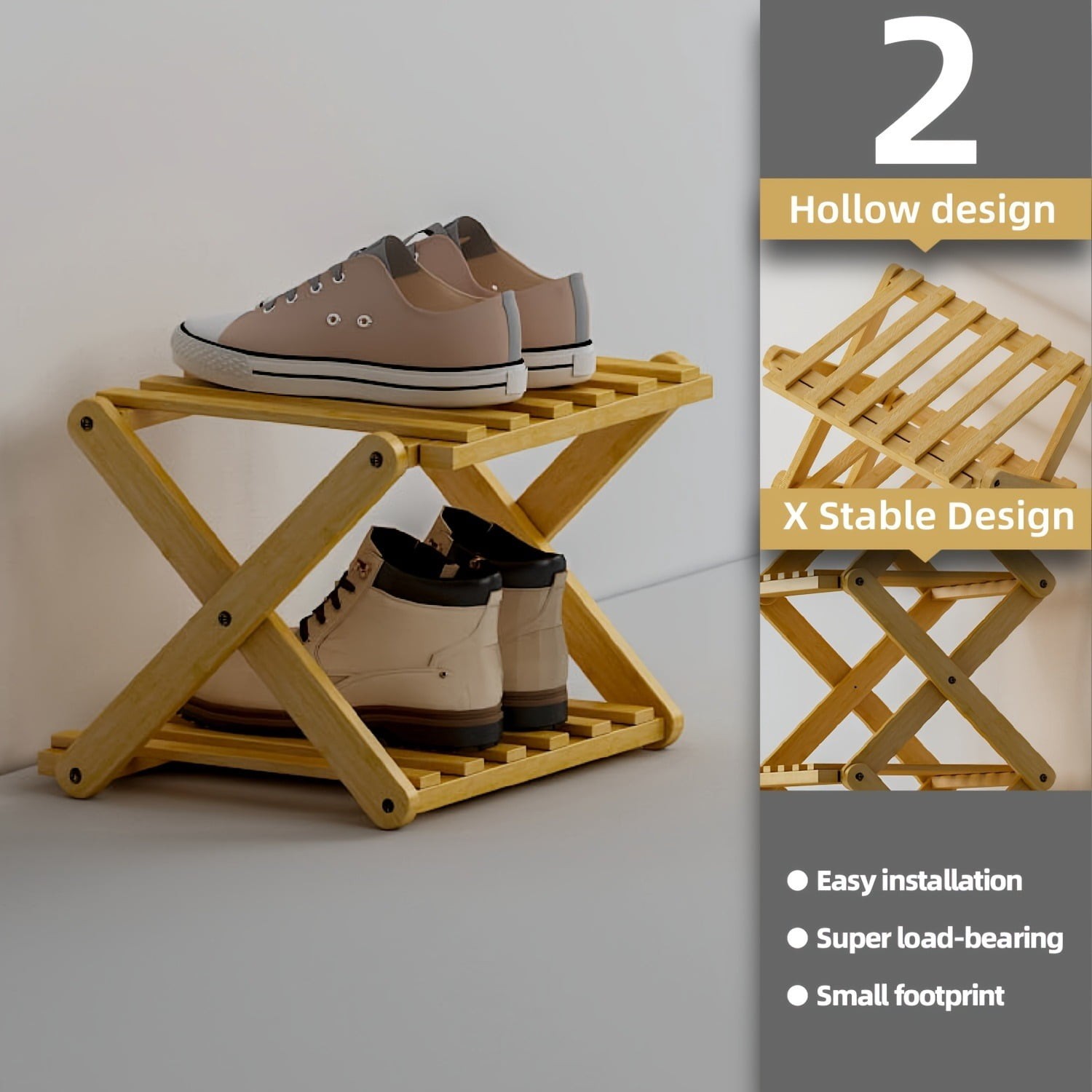 Foldable Bamboo Shoe Rack Tier Storage Shelf Entryway Organizer Wood Plant Stand gallery