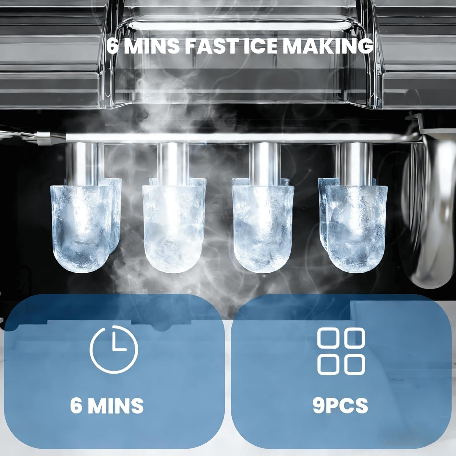 Portable Ice Machine with Carry Handle, 9 Cubes Ready in 6 Mins, 26Lb/24H gallery