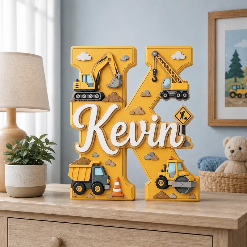 Personalized Construction Nursery Name Sign, Custom Digger Truck Baby Name Sign gallery