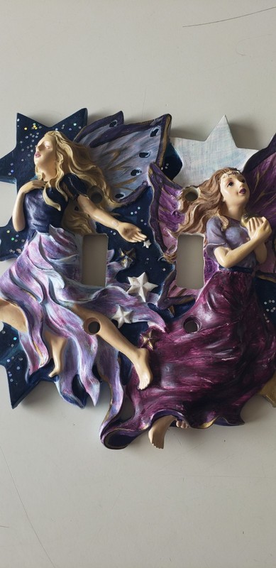 Celestial Fairies Double Light Switch Cover, Vintage Stardust..no screws gallery