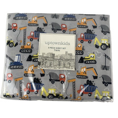 Construction Trucks Twin Sheet Size Set Tractor Bulldozer Crane Dump Truck NEW