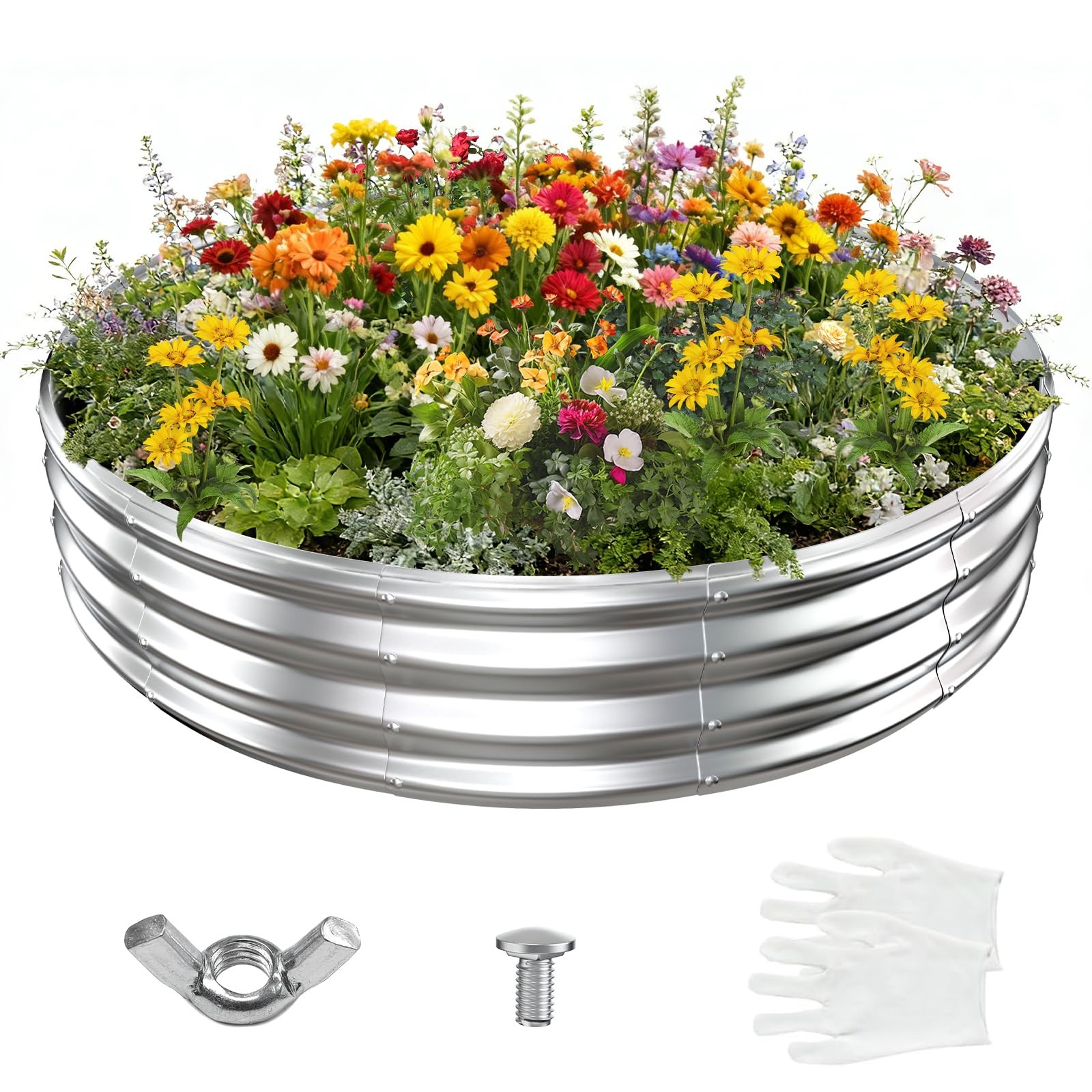 6FT Diameter Galvanized Garden Raised Bed/Plant 72 Dia X 12 inches Silver gallery