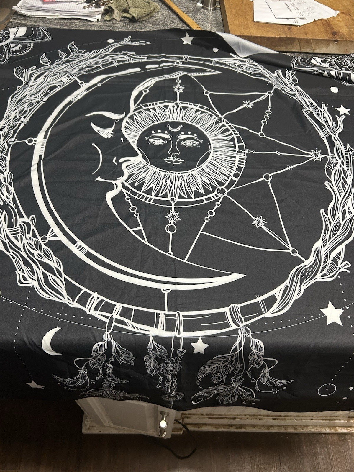 Black & White Celestial Sun And Moon Tapestry Bohemian And Tarot Card 56” X 52” gallery