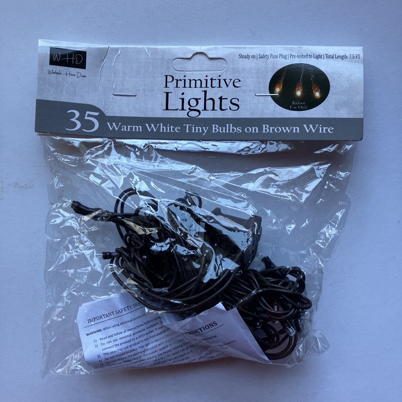 35ct Count Teeny Tiny Rice Light Set String Brown Wire Cord Primitive Craft 10' gallery