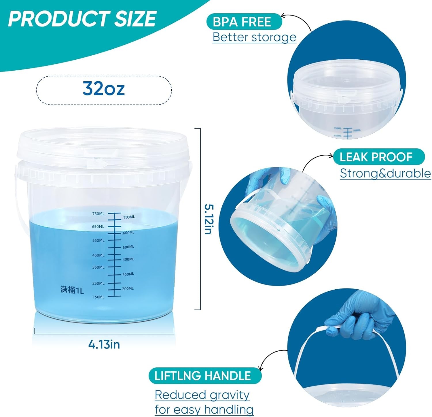 Clear Bucket Graduated Pail Container with Lid, Food Grade Buckets, Cleaning Con gallery