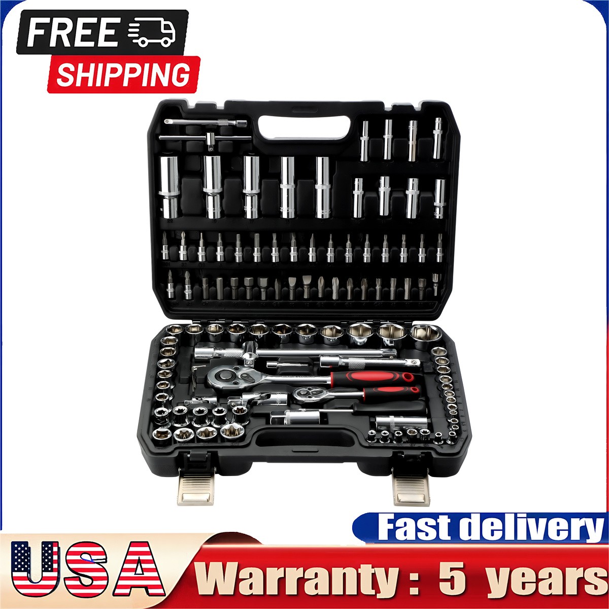 108Pcs Mechanics Tool Set Kit 6-Point Socket Ratchet Wrench Set Socket Hand Set gallery