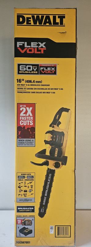 DeWALT FlexVolt 20V/60V 16" Brushless Chainsaw + 9AH Battery &Charger DCCS670X1 gallery