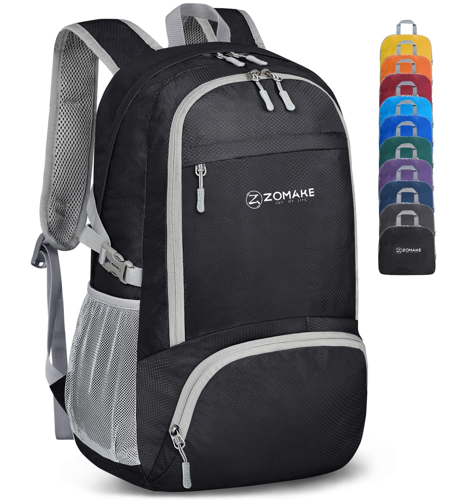 30L Black Lightweight Packable Backpack, Foldable, Water Resistant, Travel