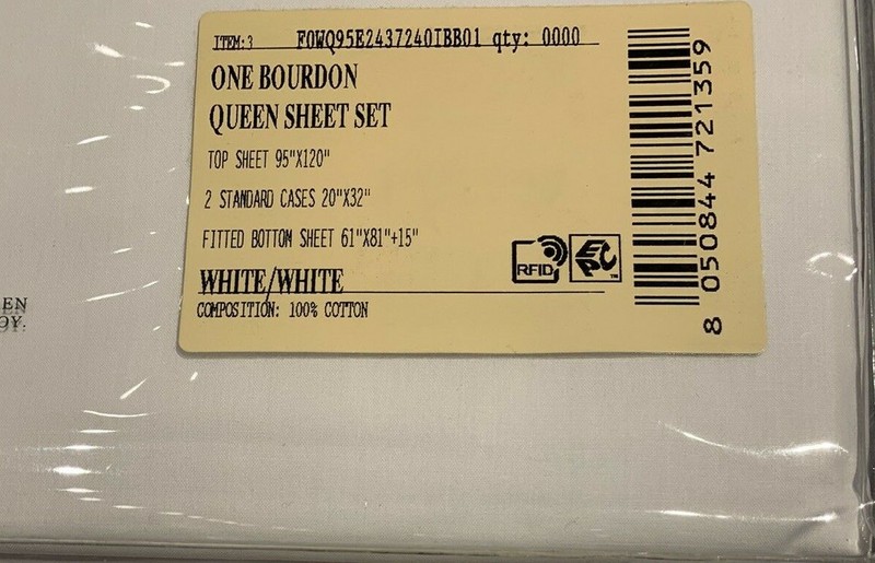 FRETTE ONE BOURDON QUEEN 4 PIECE SHEET SET PERCALE WHITE/WHITE gallery
