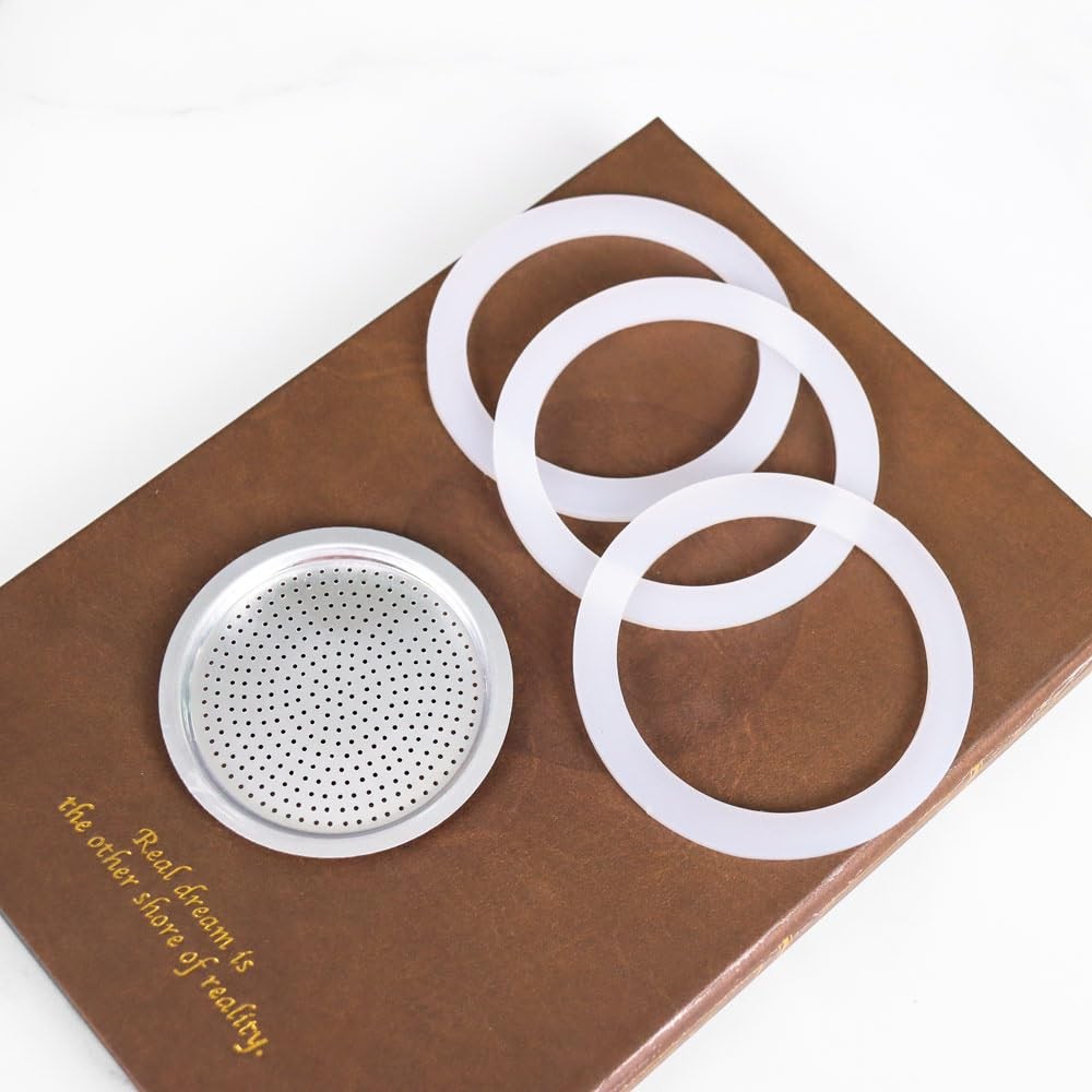 1 Filter and 3 Silicone Gasket Seals Replacement for Aluminium Moka Pot and Stov gallery