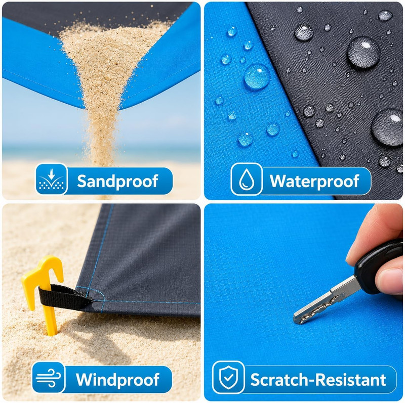 Beach Blanket Sandproof Waterproof, Beach Essentials Extra Large Beach Mat, 79" gallery