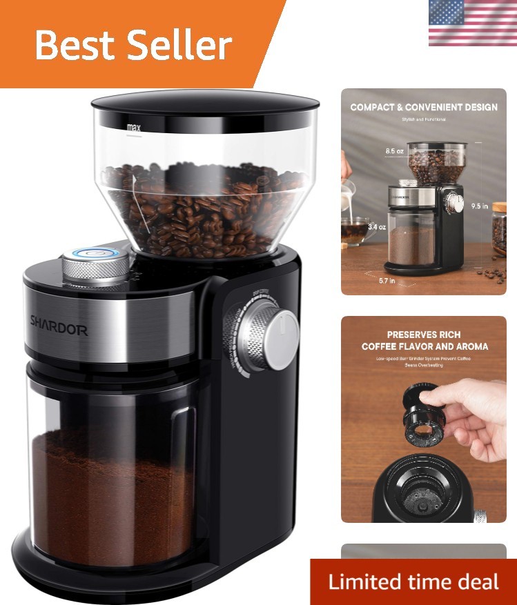 Compact Electric Burr Mill Coffee Grinder with 16 Settings for Any Brew Method
