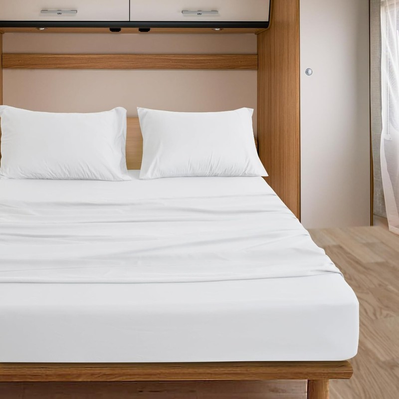 Super Soft RV Short Queen Sheet Set for RV Camper 4 Piece Bed Sheet Set White gallery