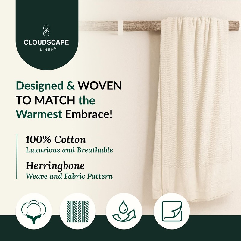 Cloudscape Linen Cloudscape 100 Cotton King Size Blanket - Herringbone Weave - gallery