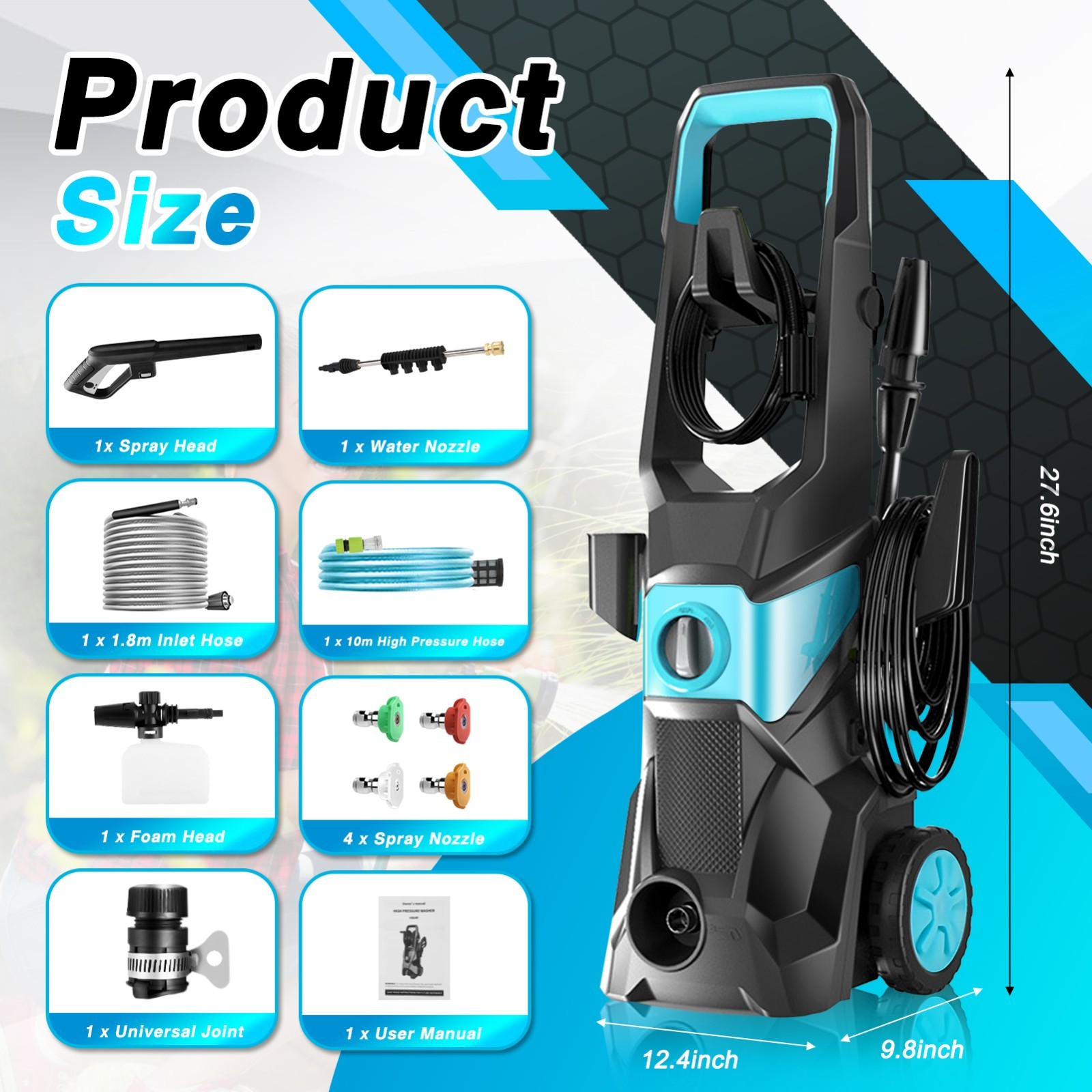 Electric Pressure Washer 4000PSI 2.4 GPM High Power Washers with 32Ft Hose gallery