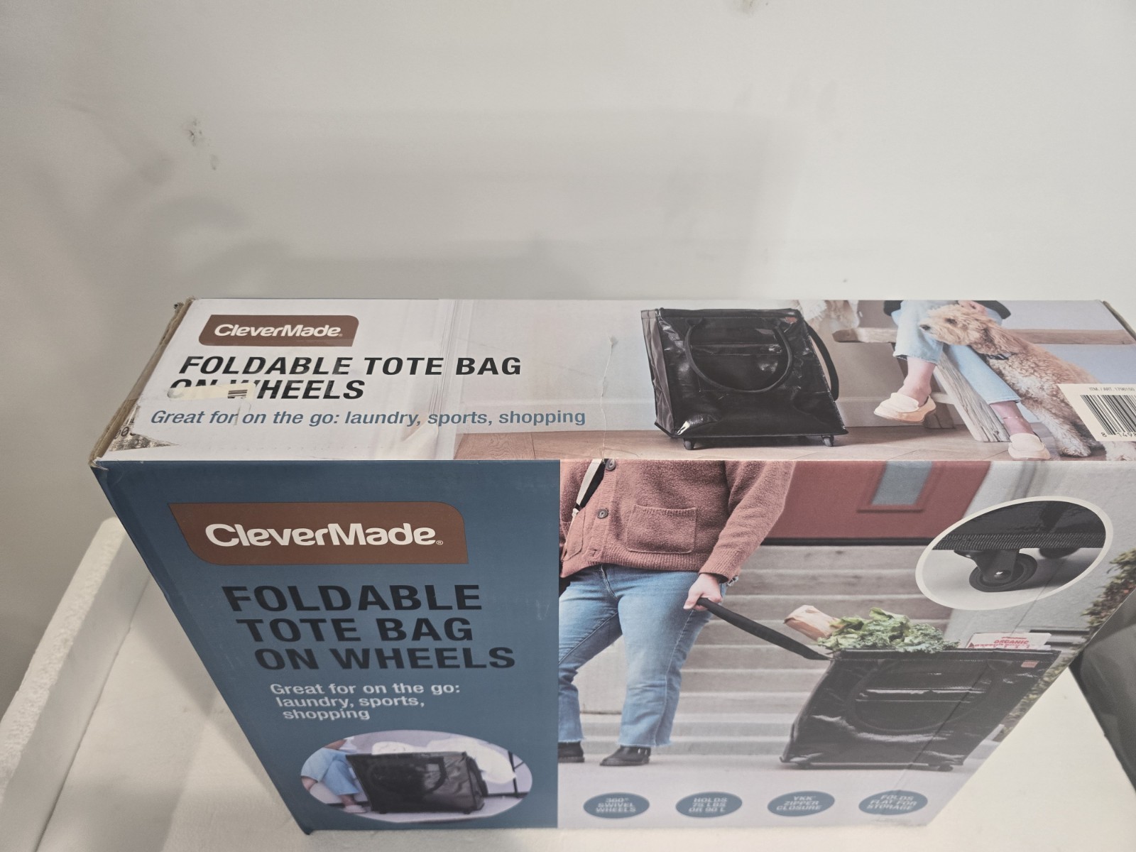 CleverMade Foldable Tote Bag on Wheels – Rolling Shopping/Laundry Cart – New gallery