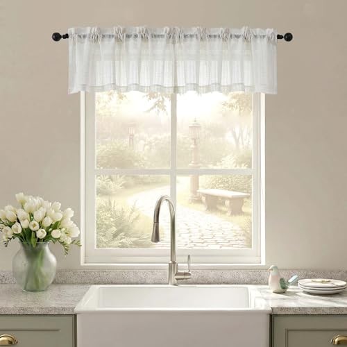 Linen Valances for Windows - Striped Design 52"W x 14"L (Pack of 2) Natural gallery