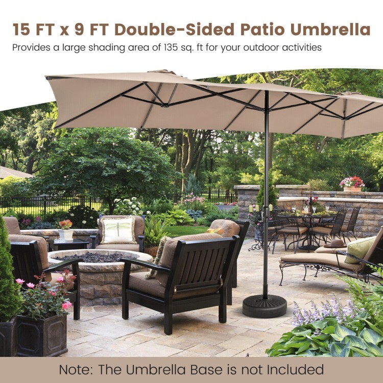 15 x 9 Ft Double-Sided Polyester Fabric Patio Umbrella & Crank Handle Vented Top gallery