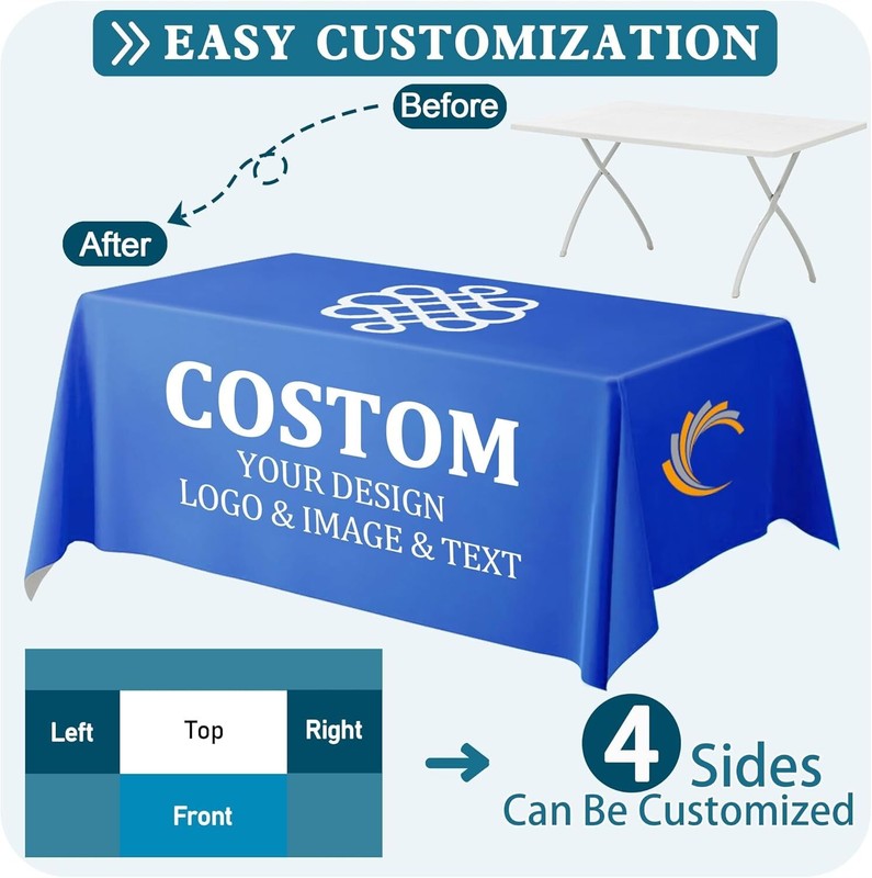 Customized Rectangle Tablecloth with Logo Personalized Table Cloth for Events gallery