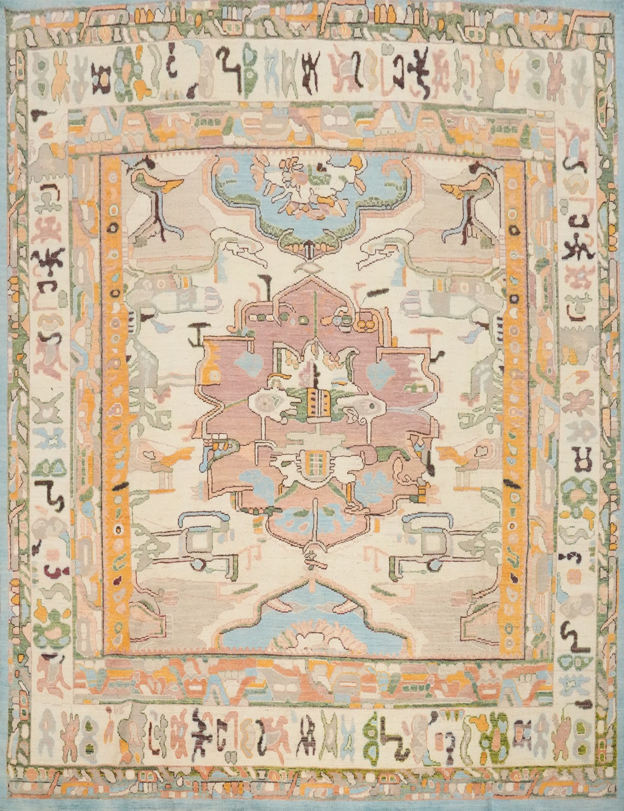 Ivory Oushak Square Rug 10x10 Vegetable Dye Hand-knotted Wool Turkish Carpet gallery