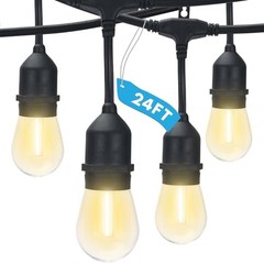 24FT LED Outdoor String Lights, Commercial Grade Waterproof, 12 Edison S14