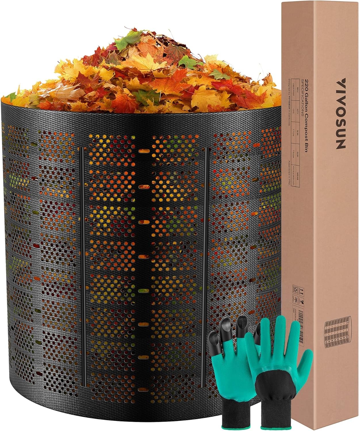 VIVOSUN 220gal Outdoor & Backyard Compost Bin Expandable HDEP Collecting Leaves gallery