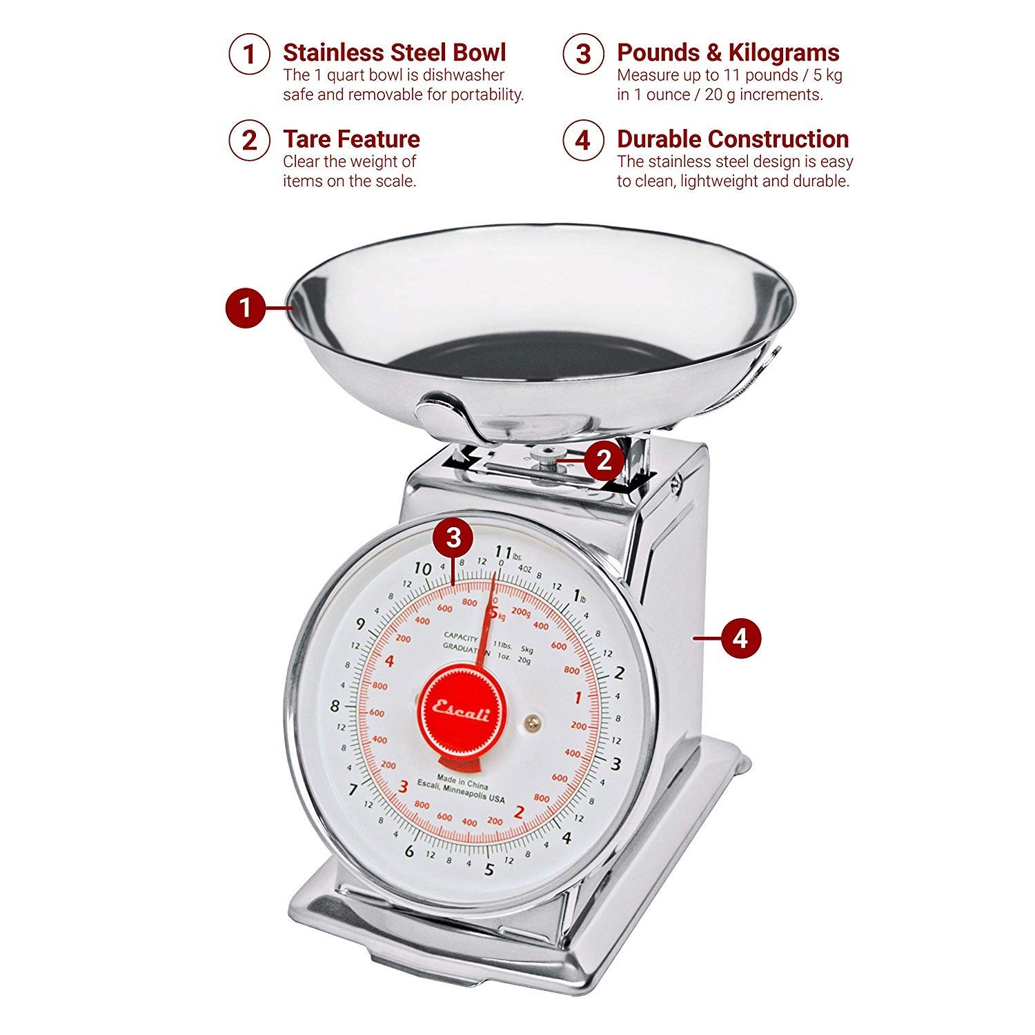 Escali DS115B Mercado Retro Classic Mechanical Dial Stainless Steel Scale, Remov gallery