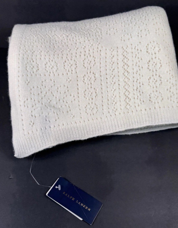 Ralph Lauren~Shields~Throw~Lambswool blend~Pointelle Knit~ 54 x 72 in~Cream~NWT~ gallery