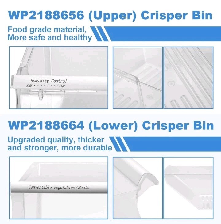 2 PACK]UPGRADED 2188656 (Upper) Refrigerator Crisper Bin & 2188664 (Lower)... gallery