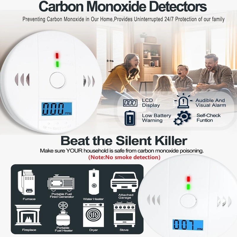 Carbon Monoxide Detector Warning Safety Alarm Sensor LED Digital Battery Powered gallery