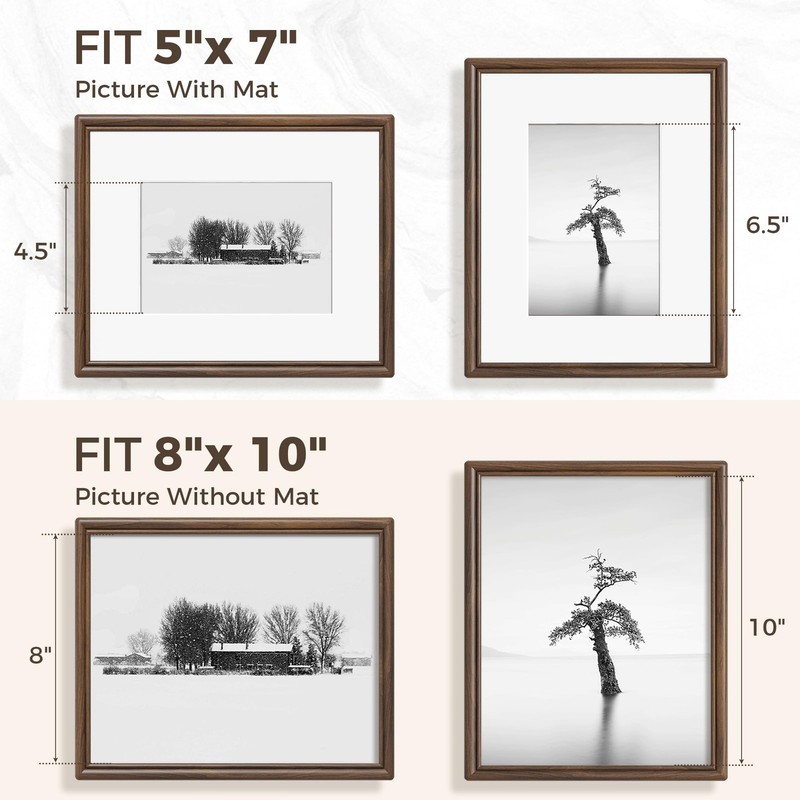 8x10 Picture Frame for Wall, Solid Walnut Wood Frames 8 x 10 with Mat for 5 x... gallery