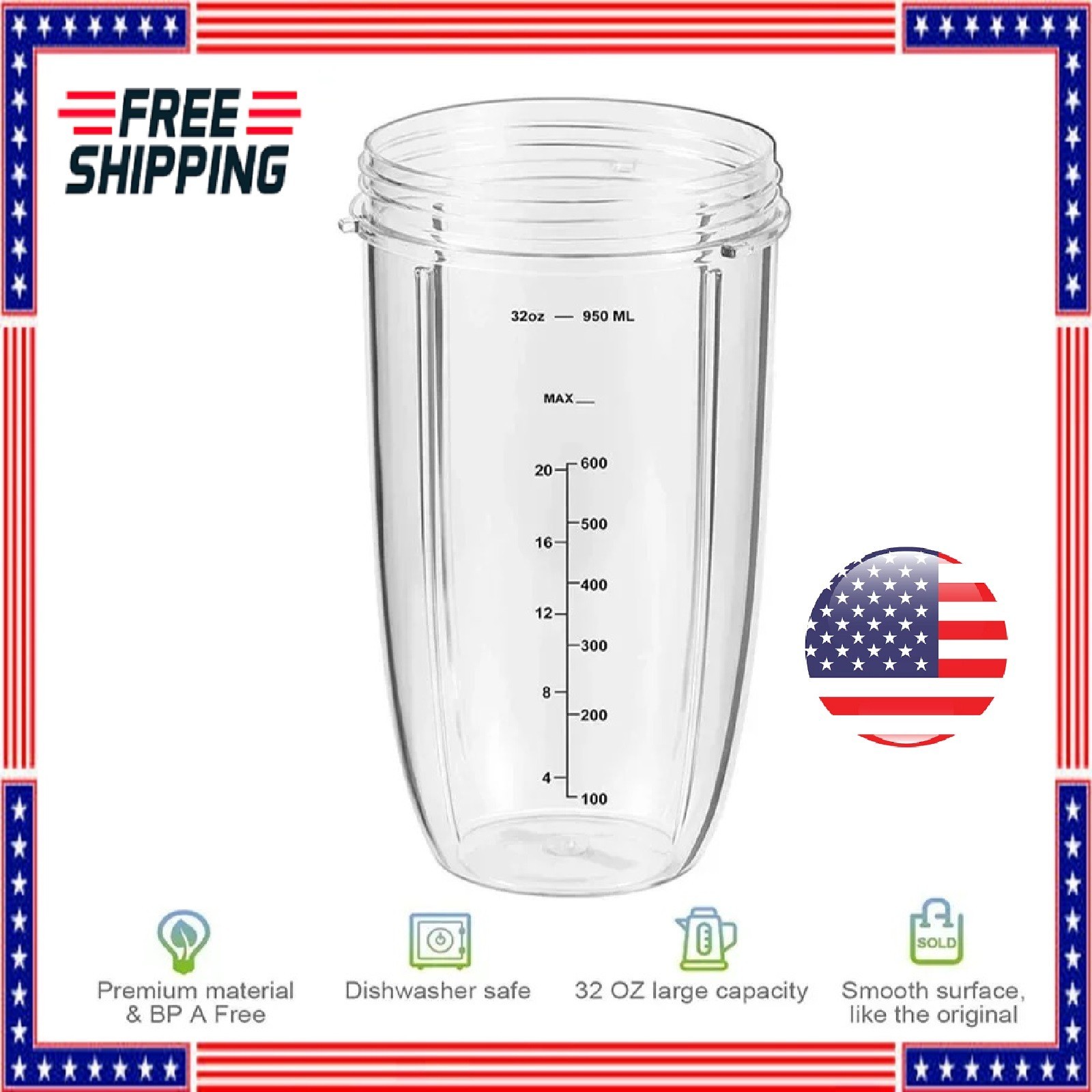 32oz Replacement Cup Compatible with NutriBullet 600W 900W Blender Mug - USA gallery