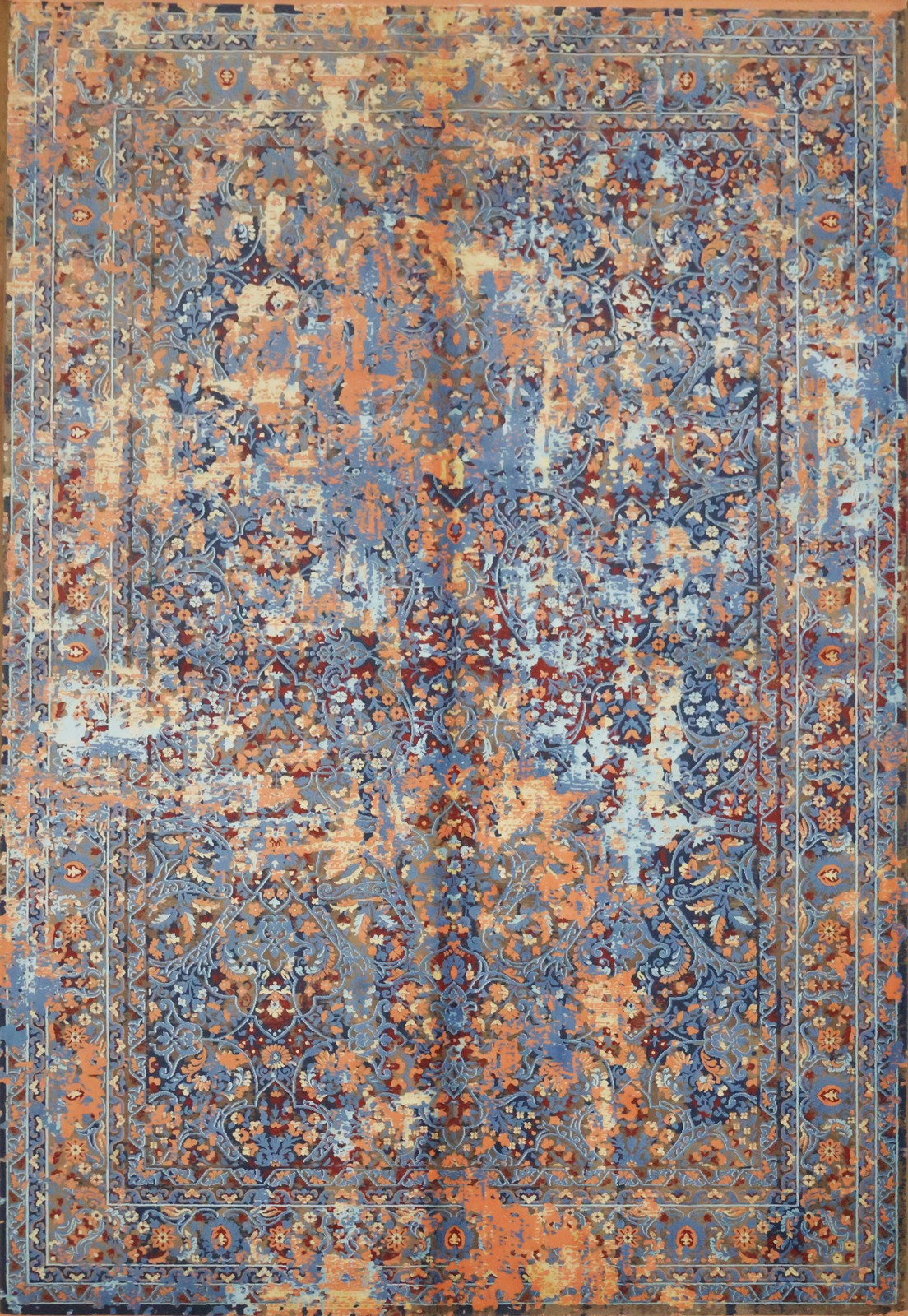 Modern Interiors Turkish Rug 6x9 Ft Elegant Abstract Blue and Orange Carpet gallery