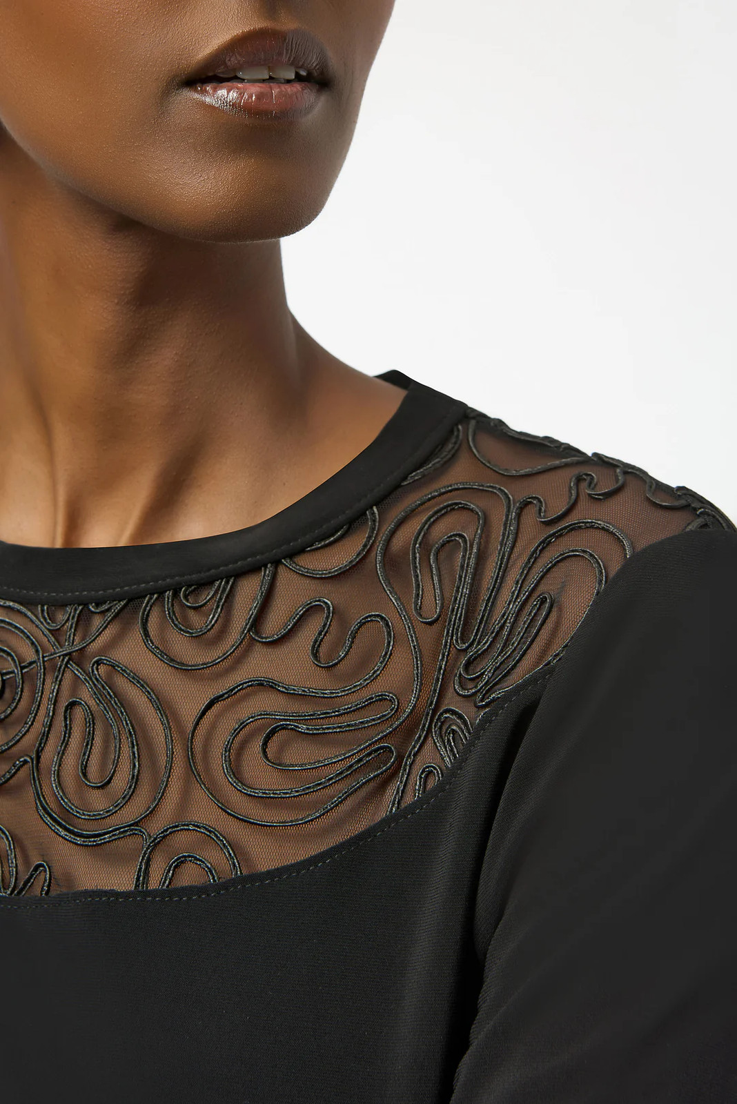 Joseph Ribkoff Black Mesh Crew Neck Long Sleeves Fitted Top 254213 gallery