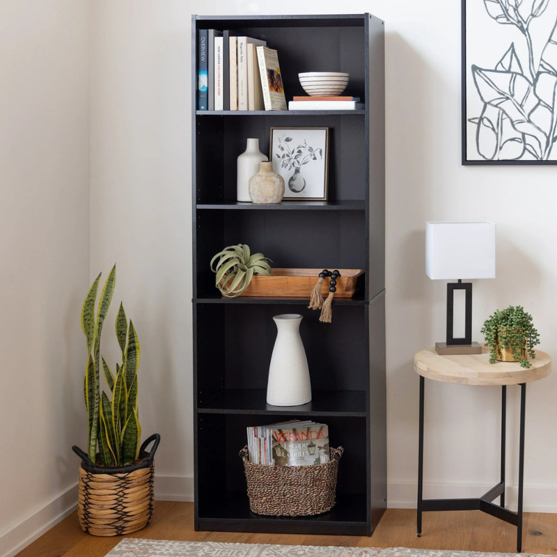 Mainstays 5-Shelf Bookcase Adjustable Shelves Storage Unit True Black Oak 71 in. gallery