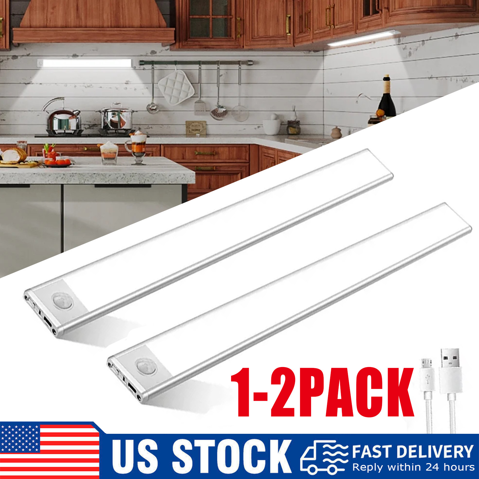 LED Motion Sensor Under Cabinet Closet Light USB Rechargeable Kitchen Lamp Strip gallery
