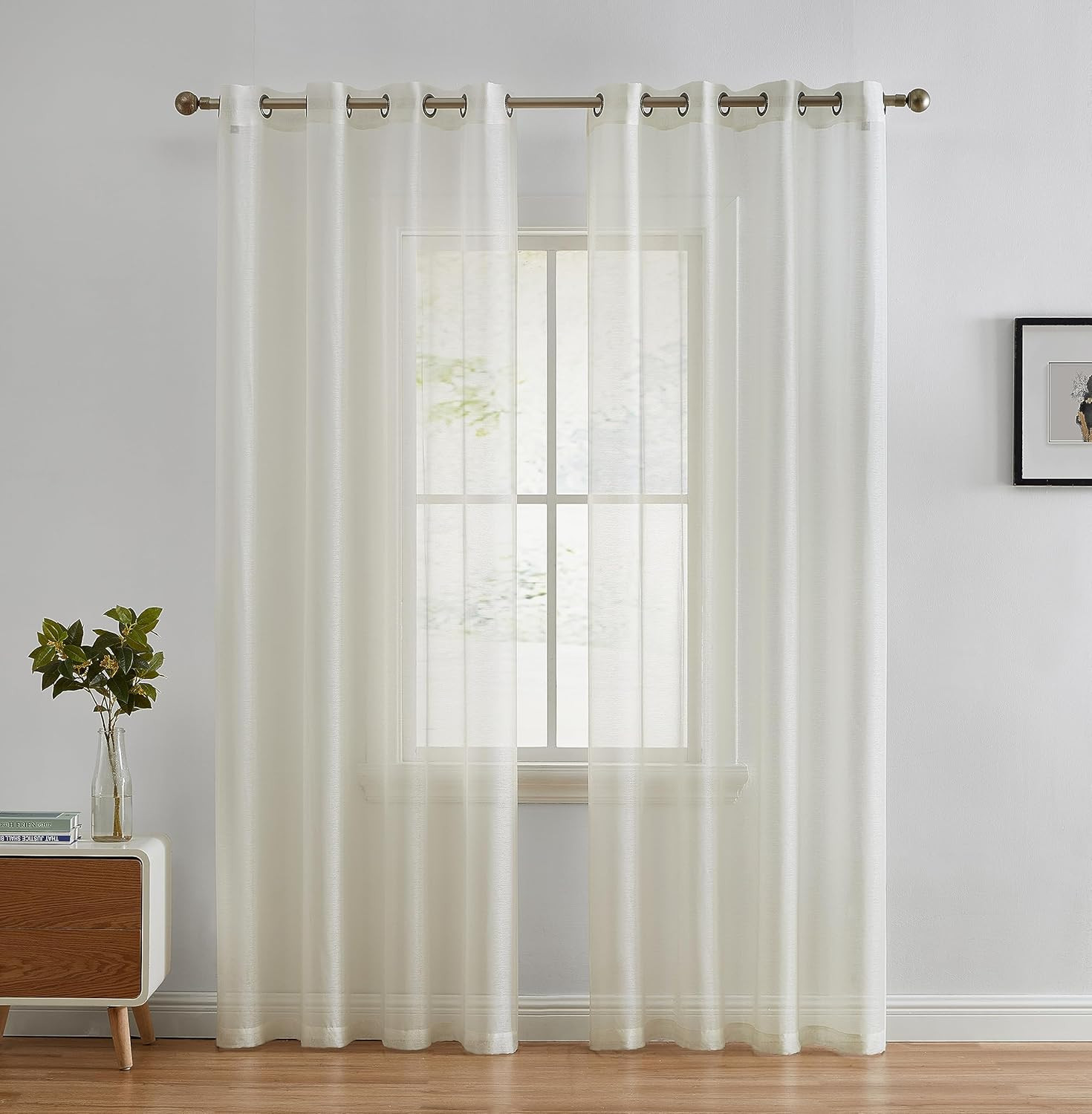 2 Panel Semi Sheer Voile Window Curtains Ivory 54x84 Grommet Top gallery