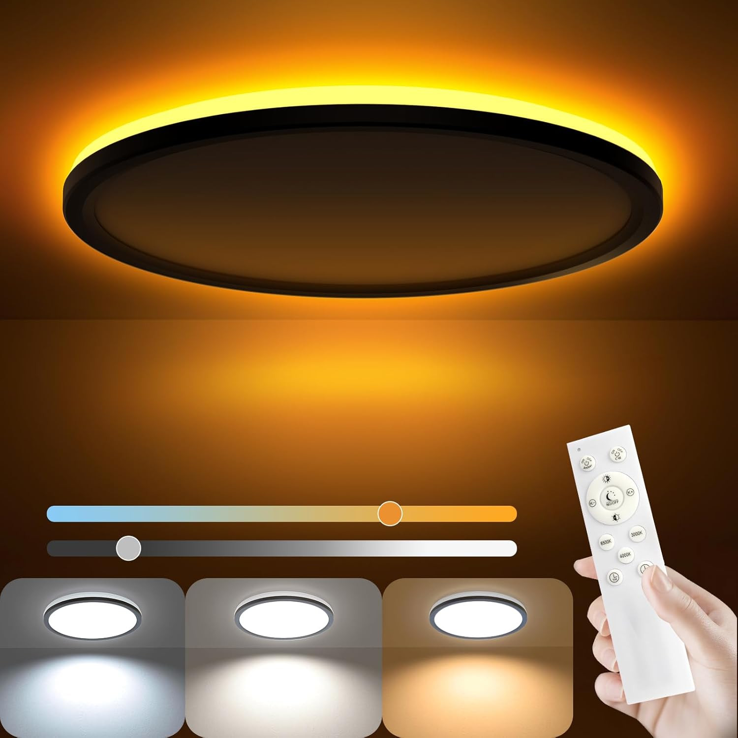 12Inch LED Flush Mount Ceiling Light with Remote Control, Dimmable Night Light 1 gallery