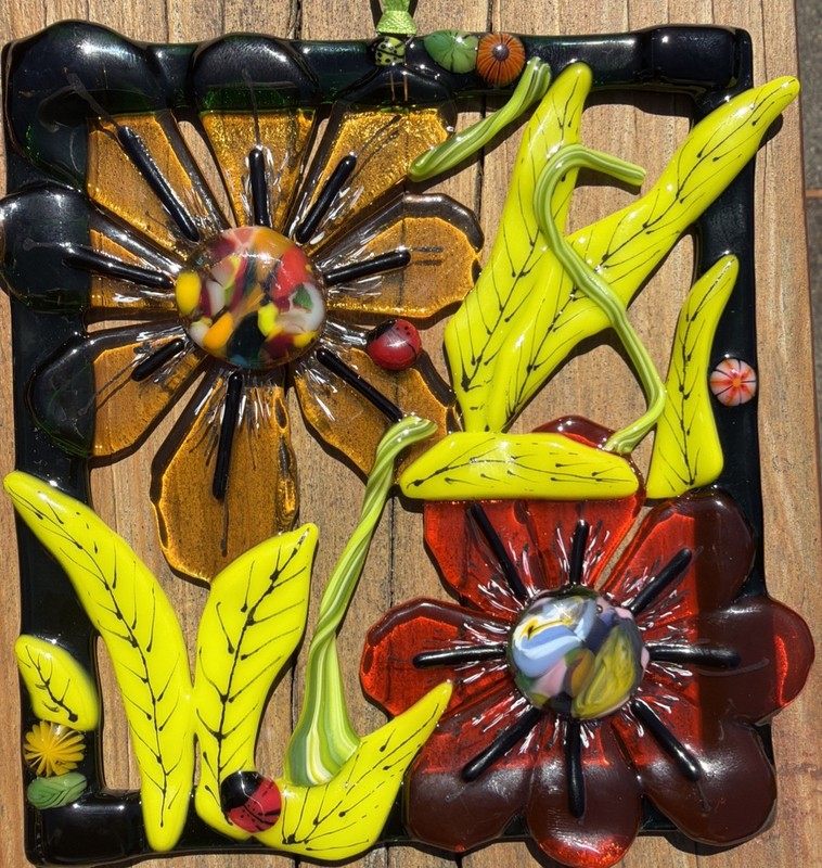 Fused Glass Handmade Rectangular Multicolor Sun Catcher Signed By Artist gallery