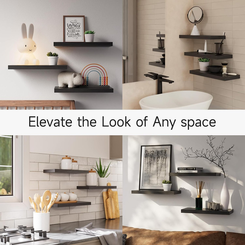 Floating Shelves for Wall, Wall Mounted Rustic Wood Shelves for Bathroom, Bedroo gallery